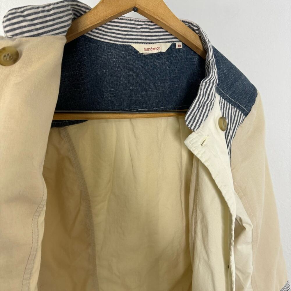 Sundance Button Front Patchwork Jacket Fall Utility Zip Pocket Cream Size 10 - Picture 10 of 14